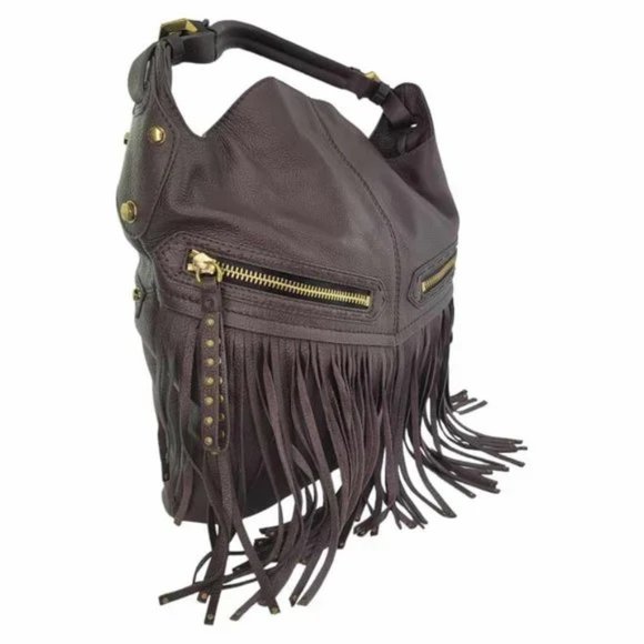 💋STUNNING💋  GENUINE LEATHER BRISTOL FRINGE HOBO BAG in BROWN - Picture 4 of 14